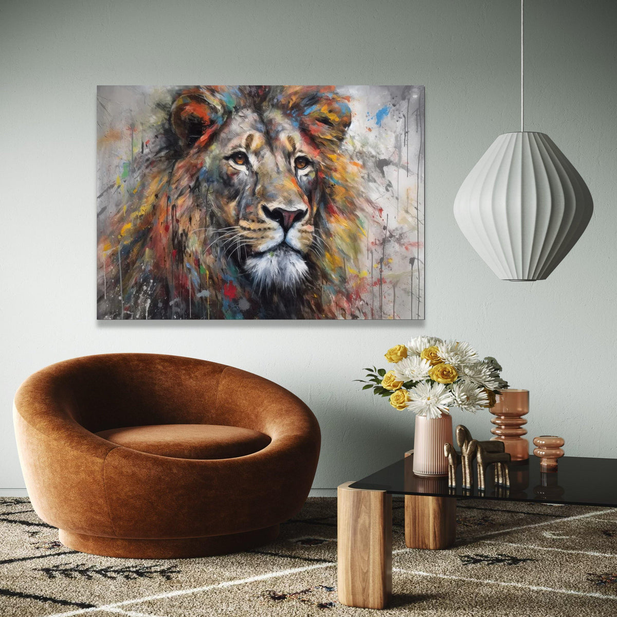 Majestic Lion Portrait Canvas, Abstract Animal Wall Art, Colorful Wildlife Painting, Modern Canvas Decor, Ready Gift Art, Home Decor, Print