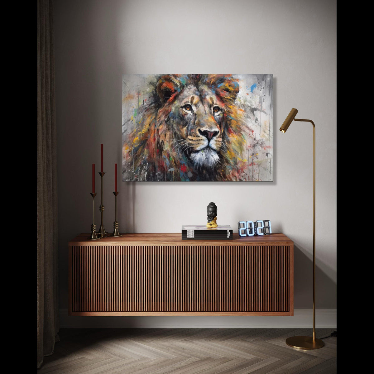 Majestic Lion Portrait Canvas, Abstract Animal Wall Art, Colorful Wildlife Painting, Modern Canvas Decor, Ready Gift Art, Home Decor, Print