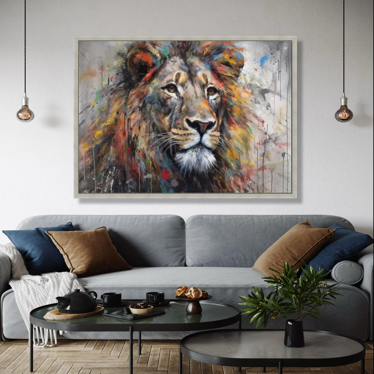 Majestic Lion Portrait Canvas, Abstract Animal Wall Art, Colorful Wildlife Painting, Modern Canvas Decor, Ready Gift Art, Home Decor, Print