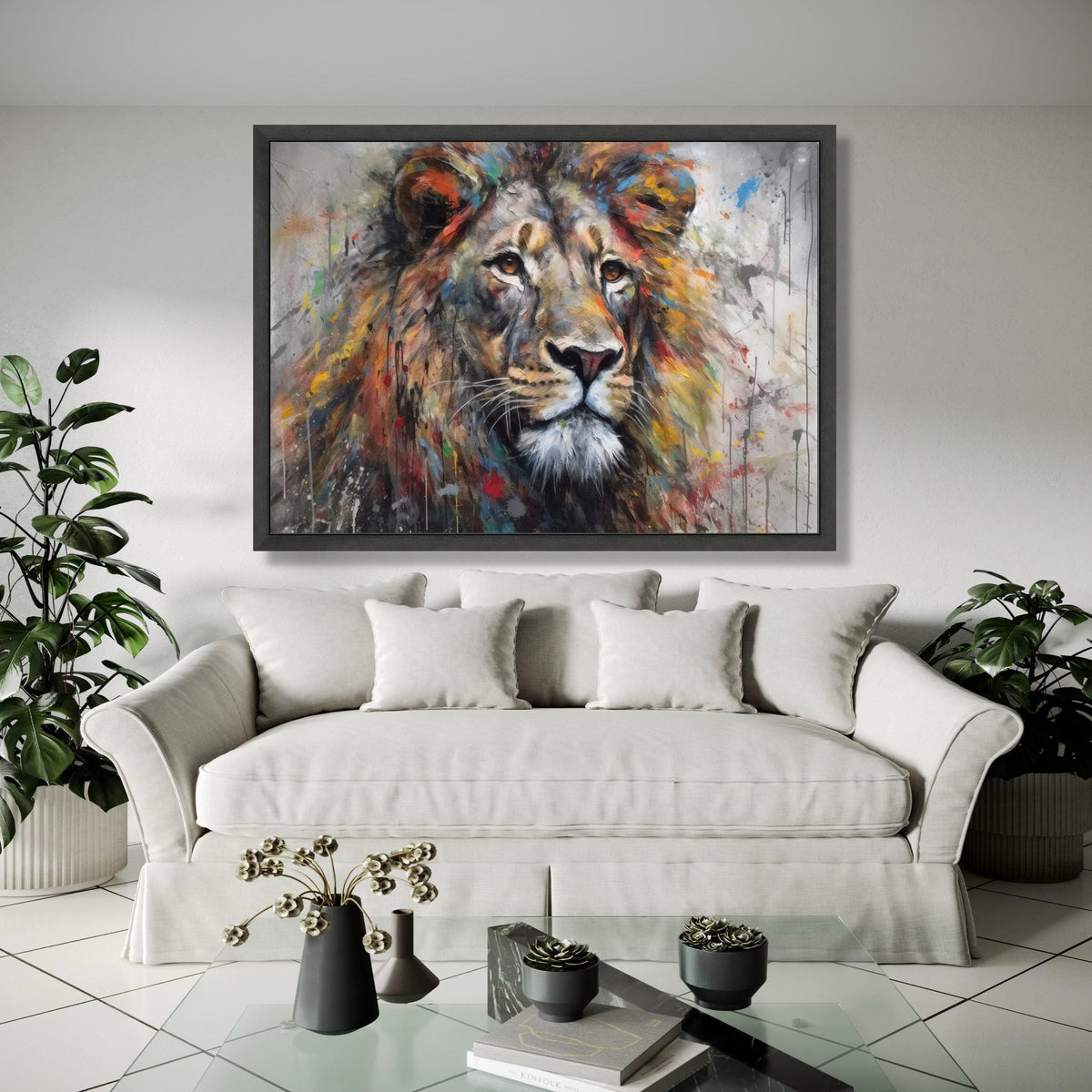 Majestic Lion Portrait Canvas, Abstract Animal Wall Art, Colorful Wildlife Painting, Modern Canvas Decor, Ready Gift Art, Home Decor, Print