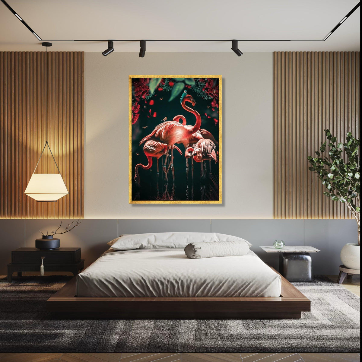 Vibrant Flamingos in Bloom, Tropical Birds Canvas Wall Art, Nature Wildlife Decoration, Floral and Animal Gift Art, Home Decor, Print