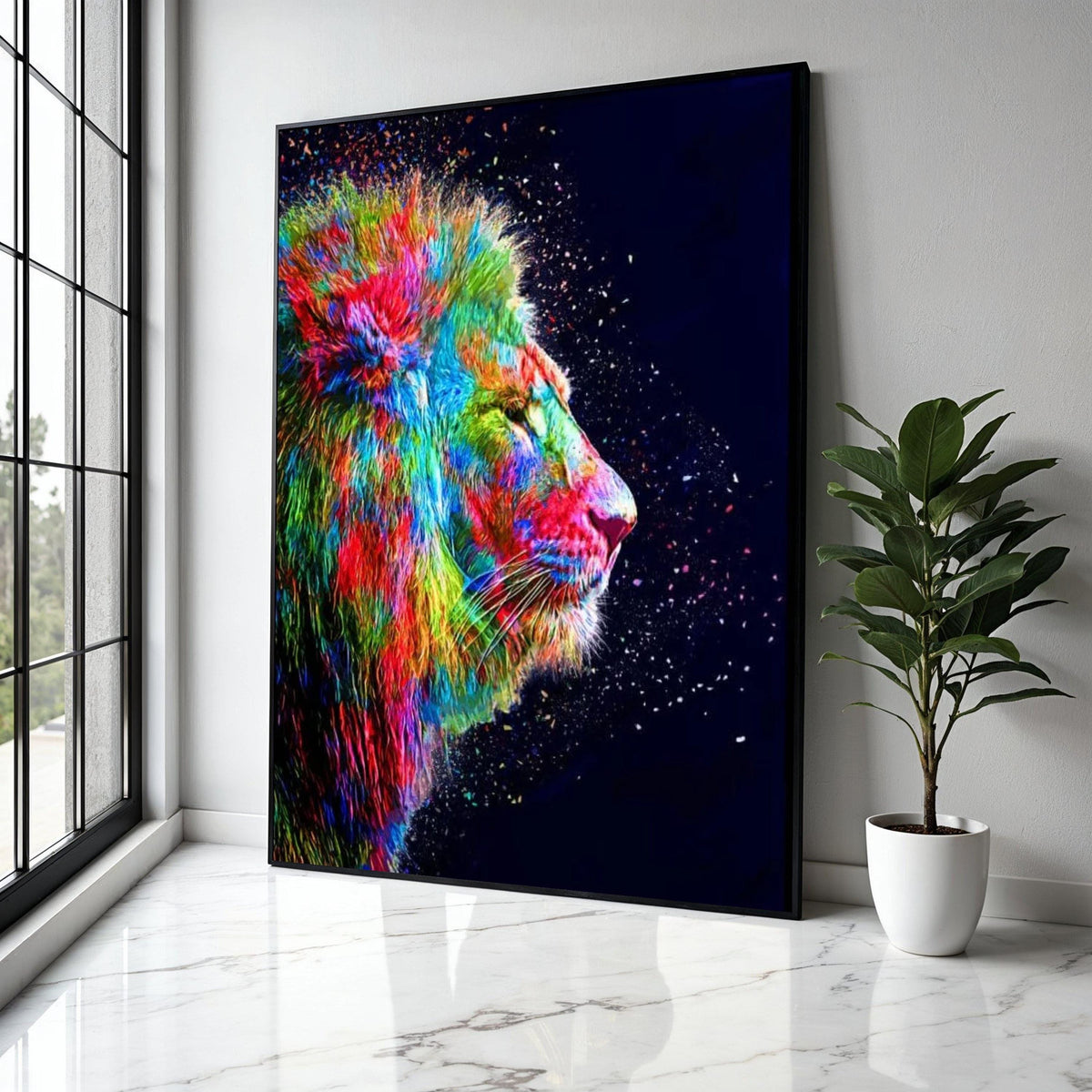 Vibrant Rainbow Lion Canvas, Colorful Animal Wall Art, Abstract Wildlife Portrait, Modern Home Decoration, Bold Gift Art, Home Decor, Print