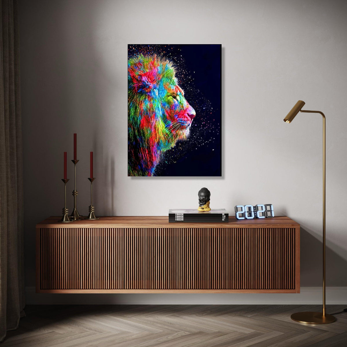 Vibrant Rainbow Lion Canvas, Colorful Animal Wall Art, Abstract Wildlife Portrait, Modern Home Decoration, Bold Gift Art, Home Decor, Print