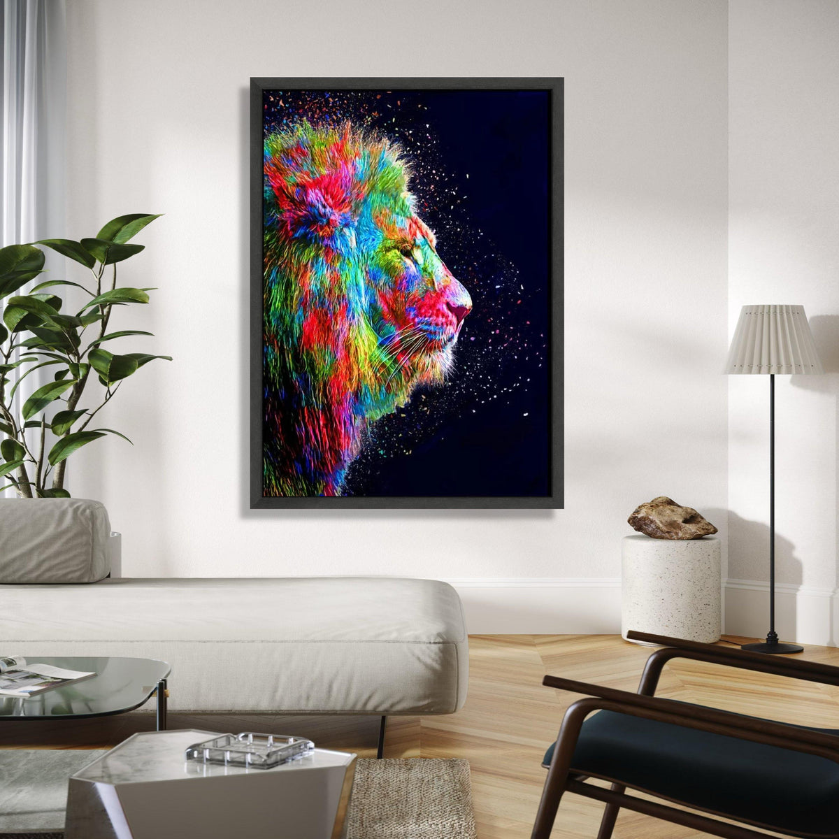 Vibrant Rainbow Lion Canvas, Colorful Animal Wall Art, Abstract Wildlife Portrait, Modern Home Decoration, Bold Gift Art, Home Decor, Print