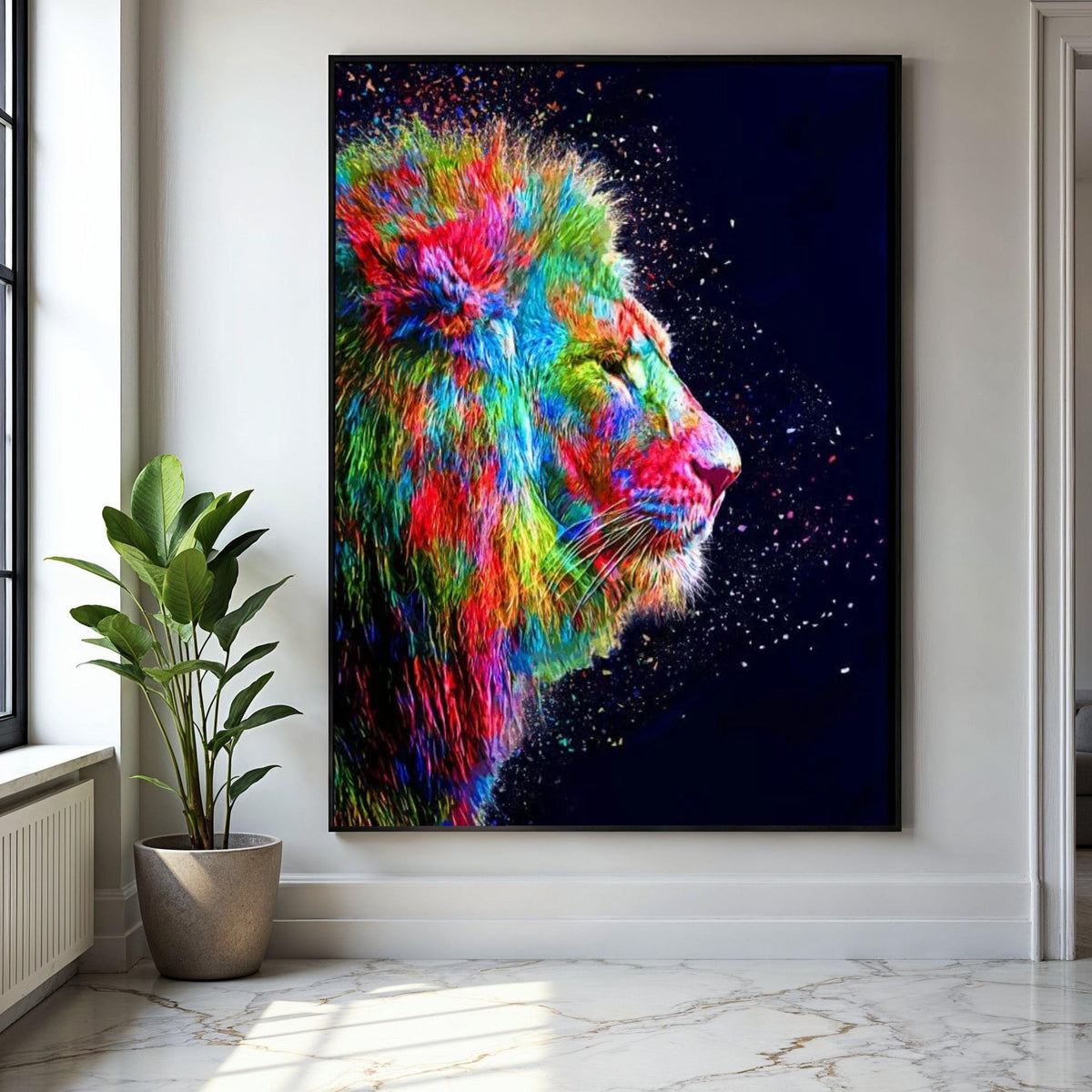 Vibrant Rainbow Lion Canvas, Colorful Animal Wall Art, Abstract Wildlife Portrait, Modern Home Decoration, Bold Gift Art, Home Decor, Print