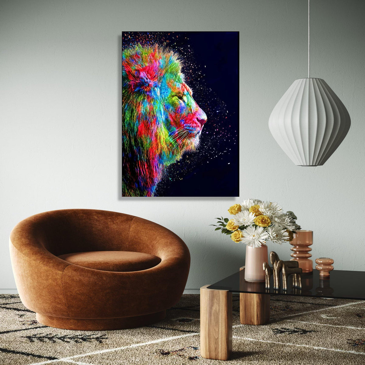 Vibrant Rainbow Lion Canvas, Colorful Animal Wall Art, Abstract Wildlife Portrait, Modern Home Decoration, Bold Gift Art, Home Decor, Print