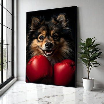 Playful Dog with Boxing Gloves Canvas, Pet Wall Art, Animal Portrait Canvas, Fun Canine Decoration, Home Wall Gift Art, Home Decor, Print