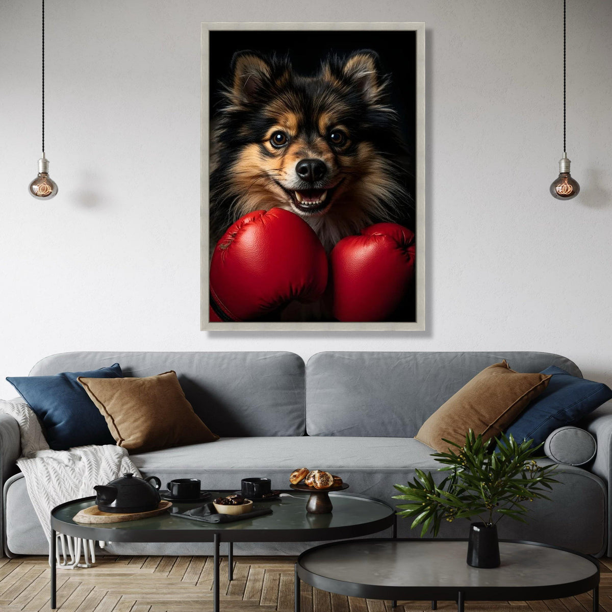 Playful Dog with Boxing Gloves Canvas, Pet Wall Art, Animal Portrait Canvas, Fun Canine Decoration, Home Wall Gift Art, Home Decor, Print