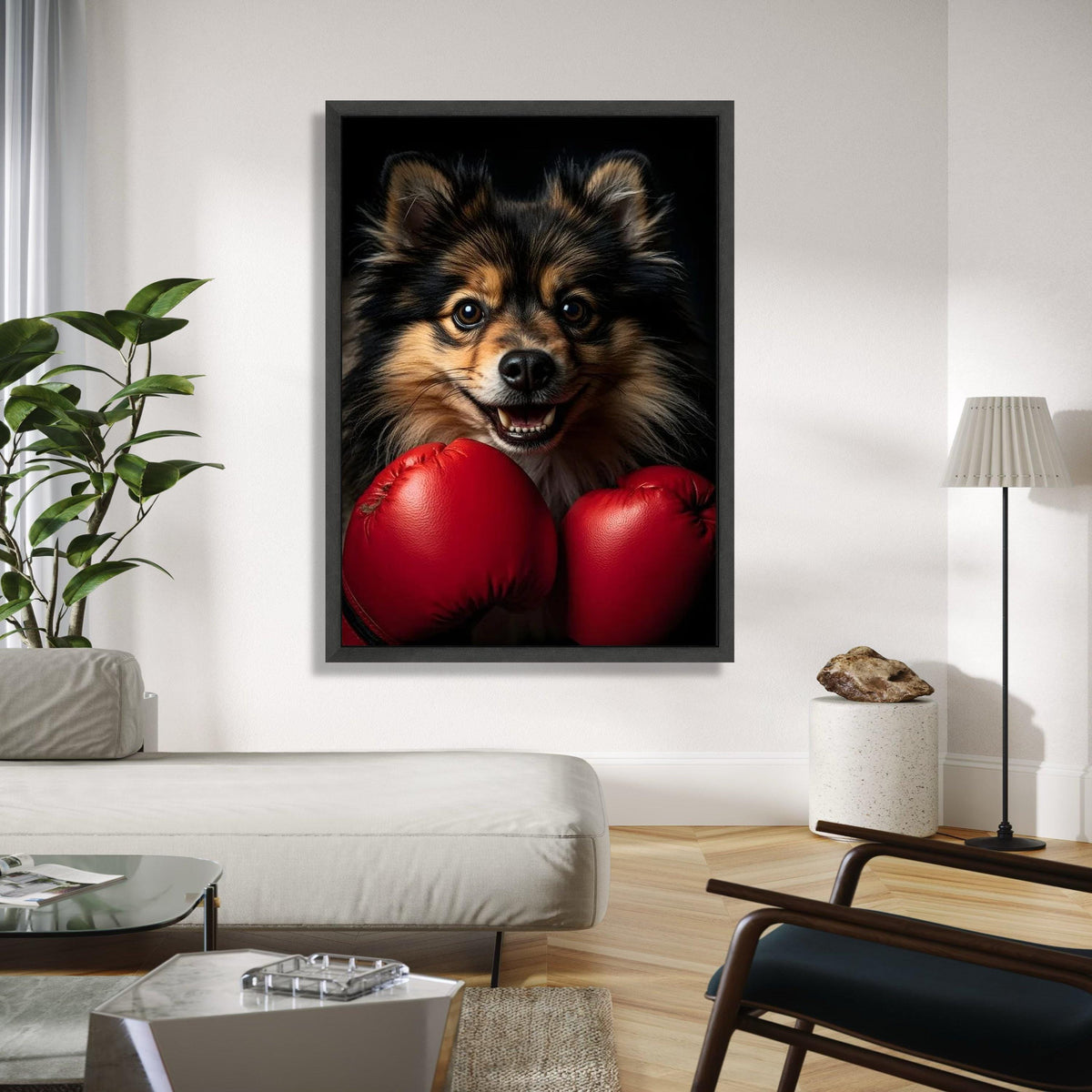 Playful Dog with Boxing Gloves Canvas, Pet Wall Art, Animal Portrait Canvas, Fun Canine Decoration, Home Wall Gift Art, Home Decor, Print