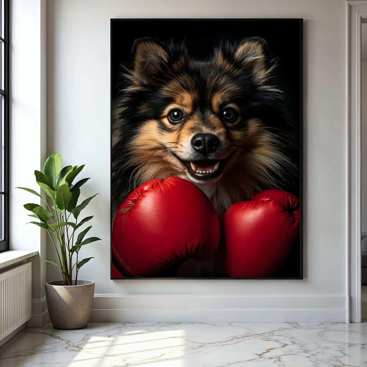 Playful Dog with Boxing Gloves Canvas, Pet Wall Art, Animal Portrait Canvas, Fun Canine Decoration, Home Wall Gift Art, Home Decor, Print