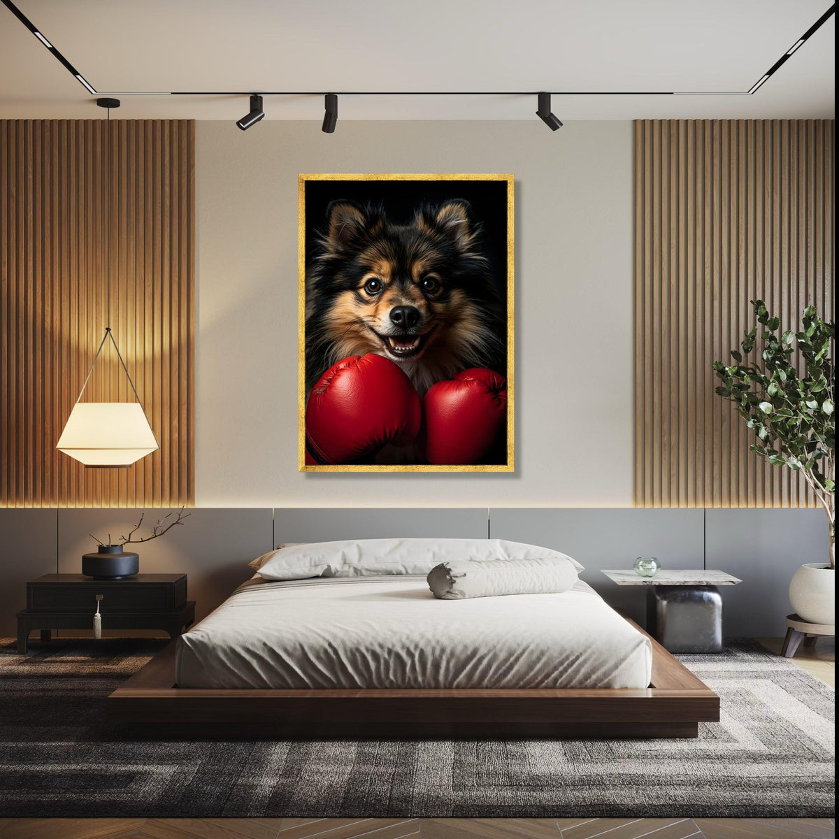 Playful Dog with Boxing Gloves Canvas, Pet Wall Art, Animal Portrait Canvas, Fun Canine Decoration, Home Wall Gift Art, Home Decor, Print