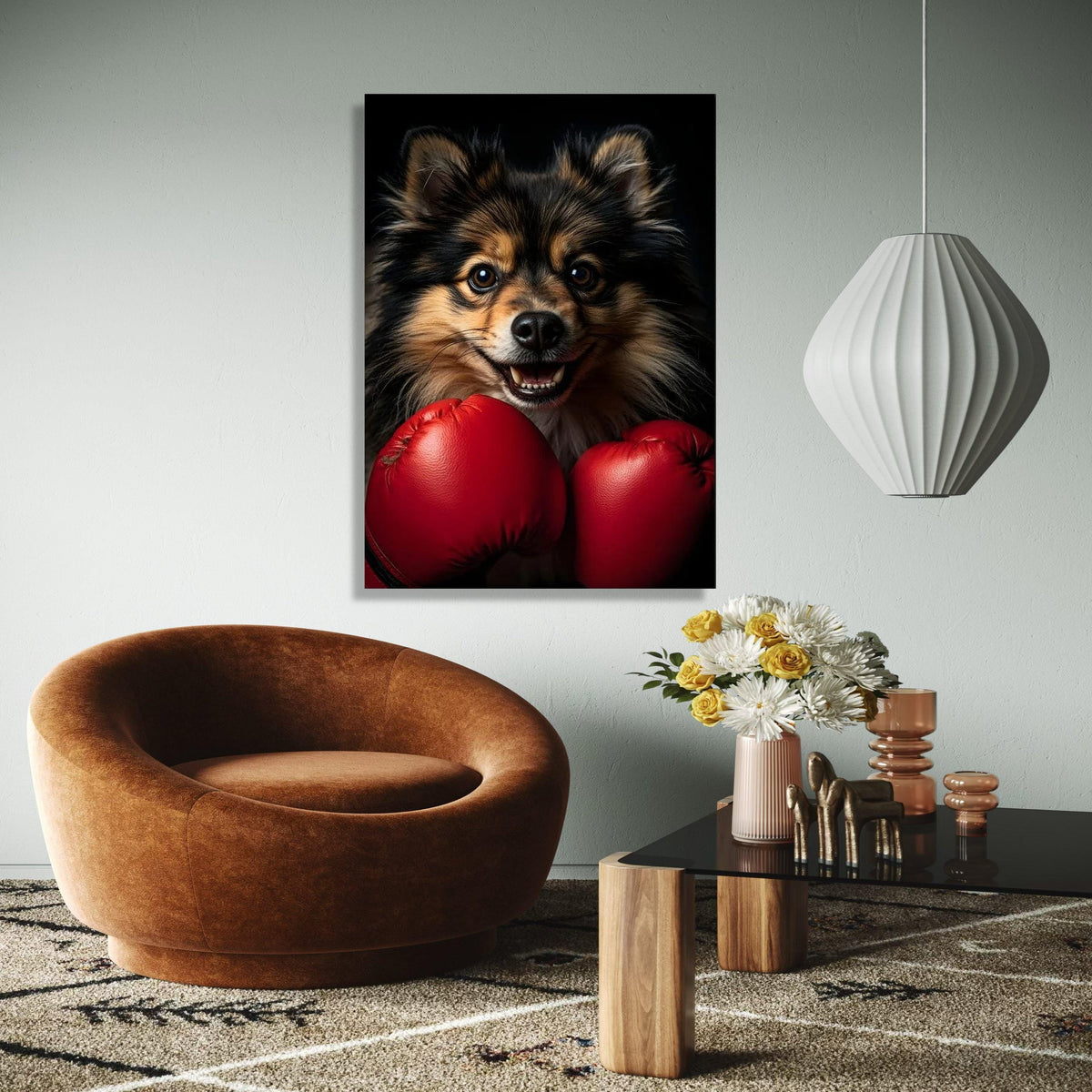 Playful Dog with Boxing Gloves Canvas, Pet Wall Art, Animal Portrait Canvas, Fun Canine Decoration, Home Wall Gift Art, Home Decor, Print