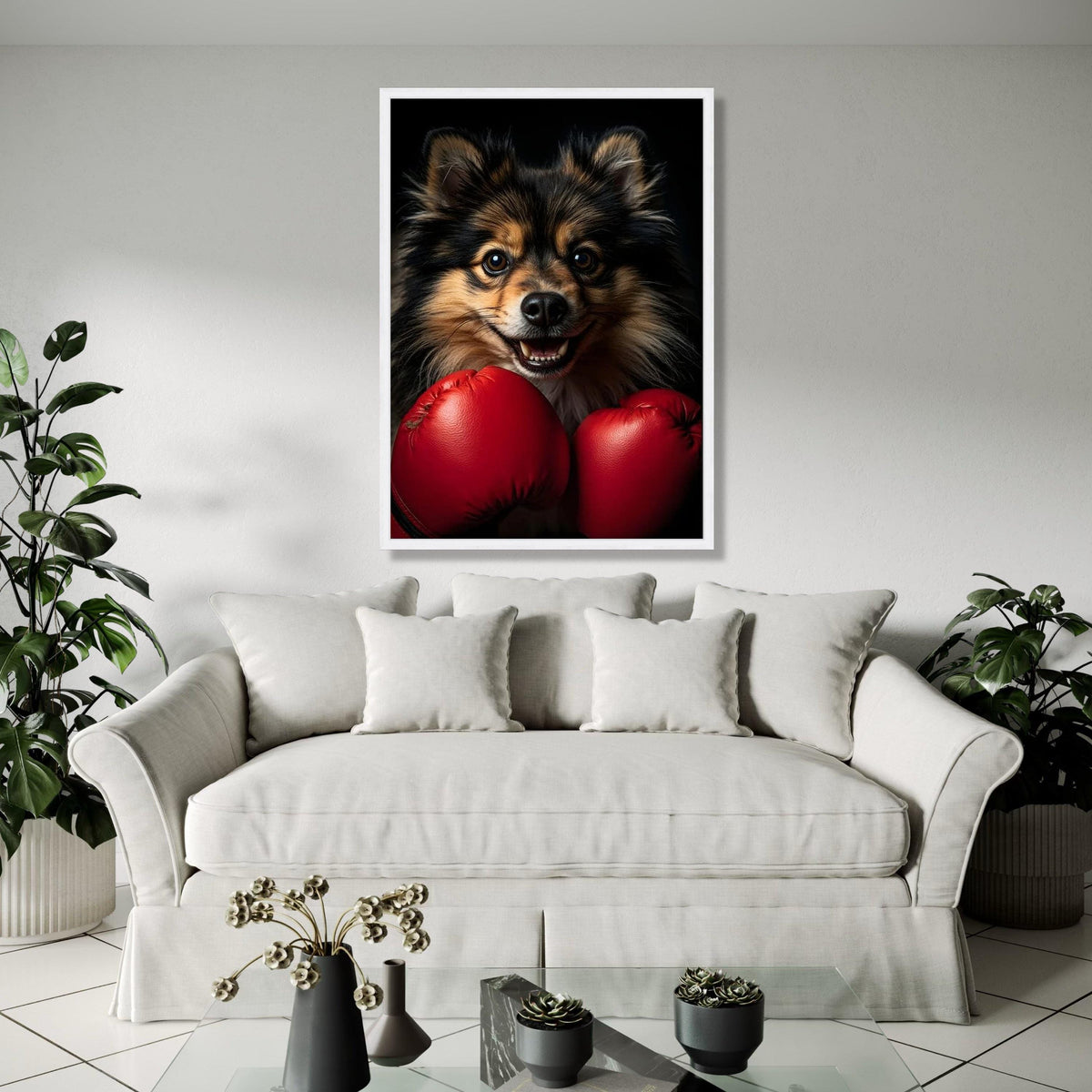 Playful Dog with Boxing Gloves Canvas, Pet Wall Art, Animal Portrait Canvas, Fun Canine Decoration, Home Wall Gift Art, Home Decor, Print