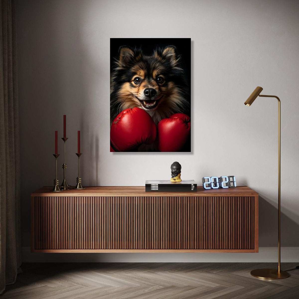 Playful Dog with Boxing Gloves Canvas, Pet Wall Art, Animal Portrait Canvas, Fun Canine Decoration, Home Wall Gift Art, Home Decor, Print