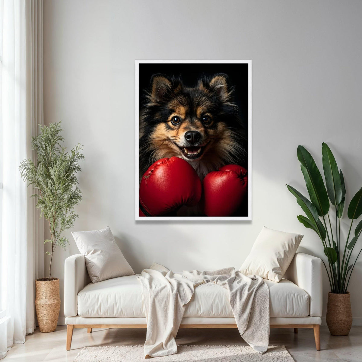 Playful Dog with Boxing Gloves Canvas, Pet Wall Art, Animal Portrait Canvas, Fun Canine Decoration, Home Wall Gift Art, Home Decor, Print