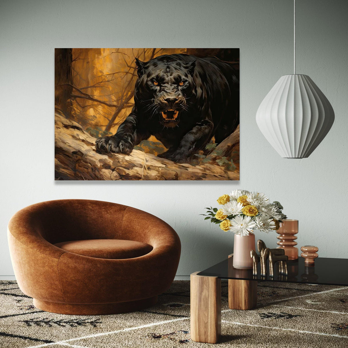 Fierce Black Panther Canvas, Wild Animal Wall Art, Jungle Predator Painting, Wildlife Canvas Decoration, Roaring Gift Art, Home Decor, Print