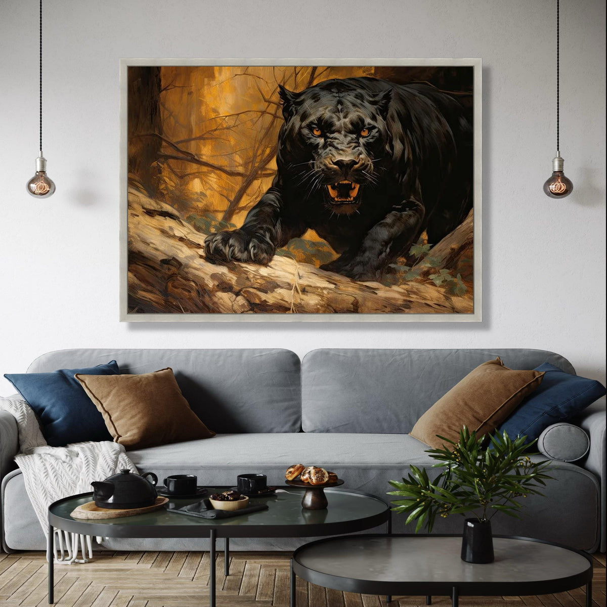 Fierce Black Panther Canvas, Wild Animal Wall Art, Jungle Predator Painting, Wildlife Canvas Decoration, Roaring Gift Art, Home Decor, Print