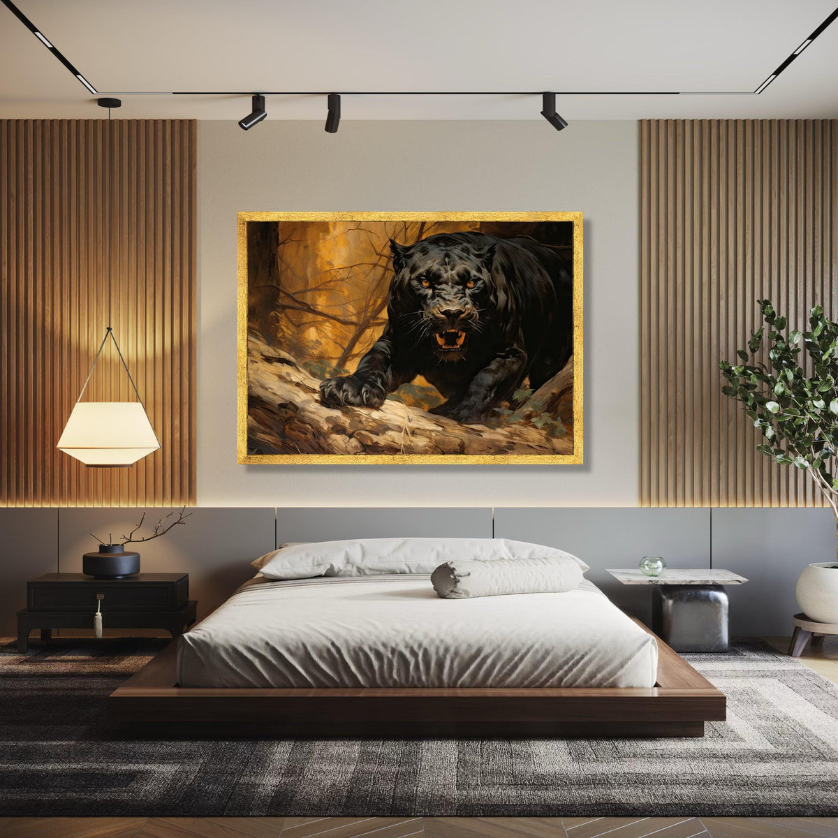 Fierce Black Panther Canvas, Wild Animal Wall Art, Jungle Predator Painting, Wildlife Canvas Decoration, Roaring Gift Art, Home Decor, Print