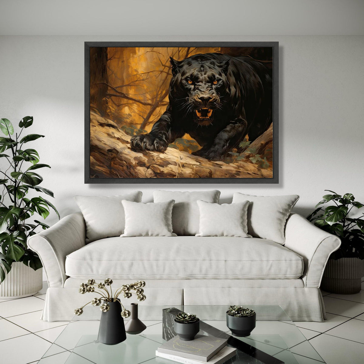 Fierce Black Panther Canvas, Wild Animal Wall Art, Jungle Predator Painting, Wildlife Canvas Decoration, Roaring Gift Art, Home Decor, Print