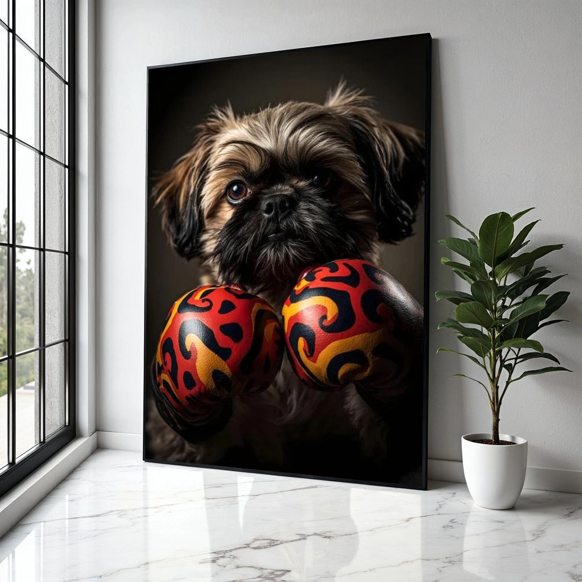 Adorable Dog with Boxing Gloves Canvas, Playful Pet Wall Art, Animal Portrait Decoration, Cute Puppy Canvas, Gift Art, Home Decor, Print