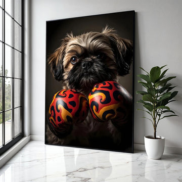 Adorable Dog with Boxing Gloves Canvas, Playful Pet Wall Art, Animal Portrait Decoration, Cute Puppy Canvas, Gift Art, Home Decor, Print