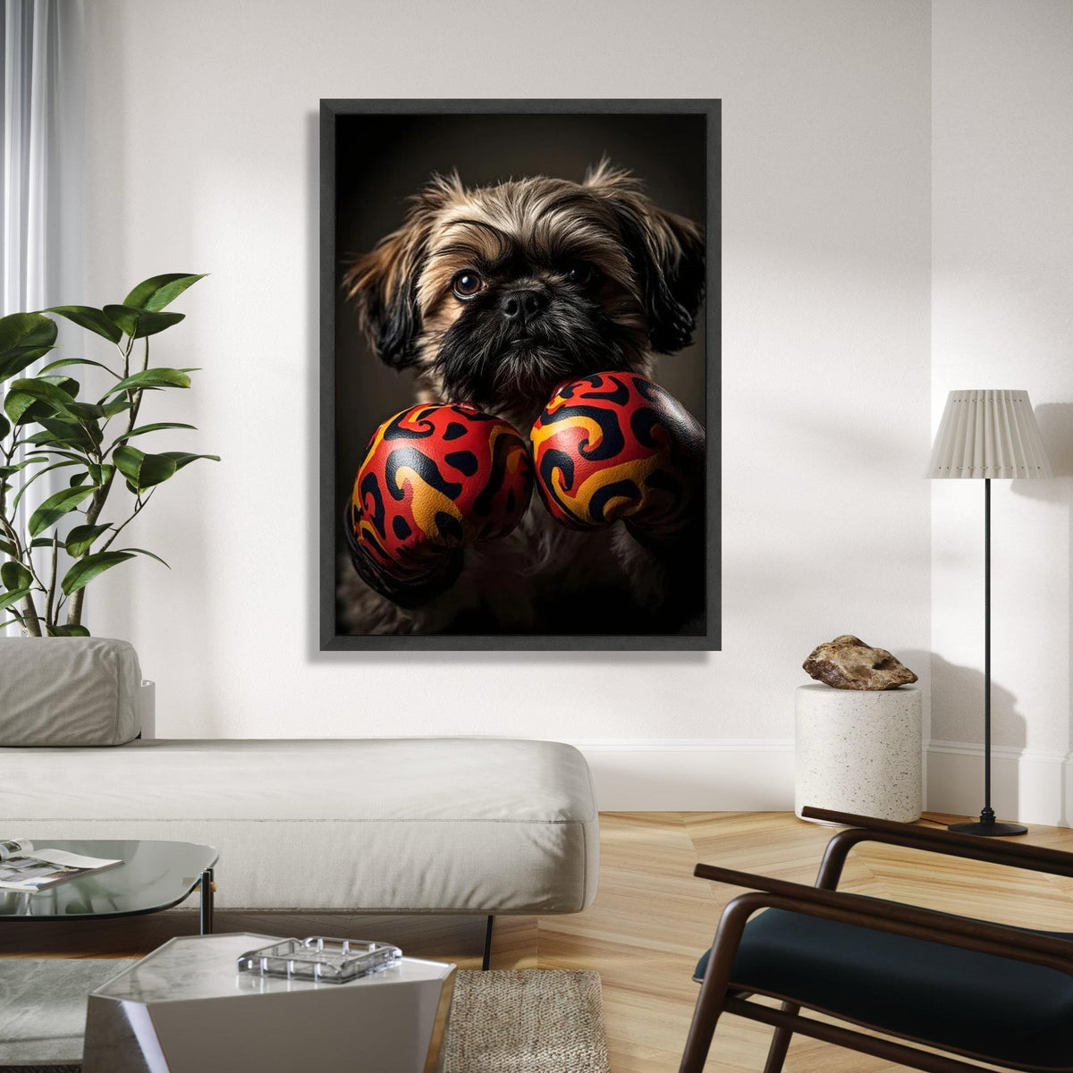 Adorable Dog with Boxing Gloves Canvas, Playful Pet Wall Art, Animal Portrait Decoration, Cute Puppy Canvas, Gift Art, Home Decor, Print