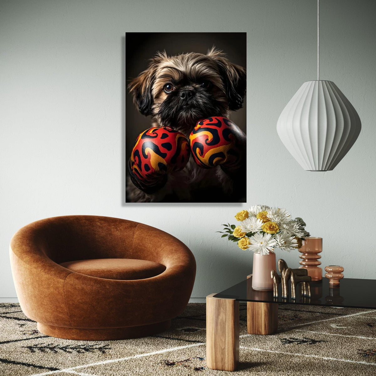 Adorable Dog with Boxing Gloves Canvas, Playful Pet Wall Art, Animal Portrait Decoration, Cute Puppy Canvas, Gift Art, Home Decor, Print