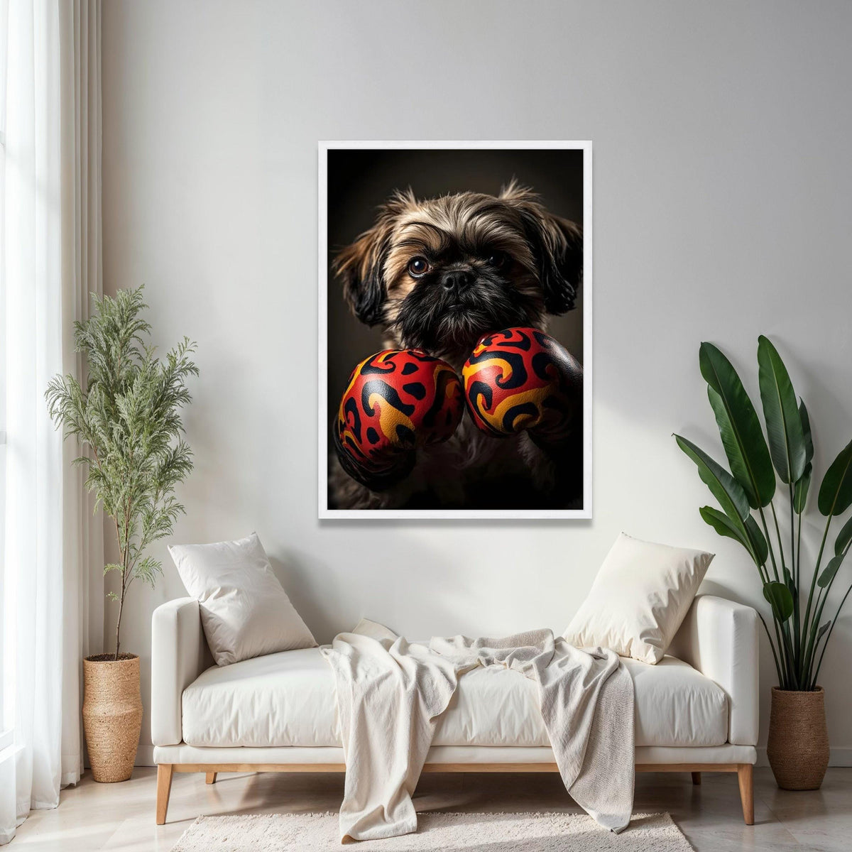 Adorable Dog with Boxing Gloves Canvas, Playful Pet Wall Art, Animal Portrait Decoration, Cute Puppy Canvas, Gift Art, Home Decor, Print