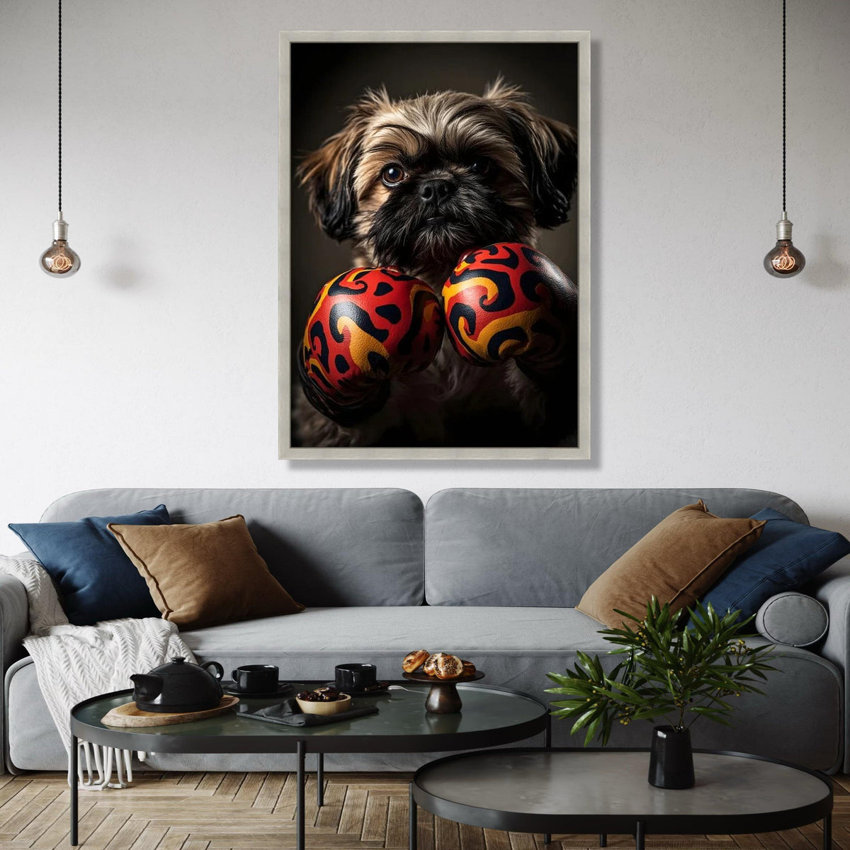 Adorable Dog with Boxing Gloves Canvas, Playful Pet Wall Art, Animal Portrait Decoration, Cute Puppy Canvas, Gift Art, Home Decor, Print