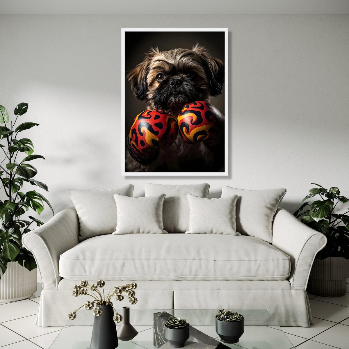 Adorable Dog with Boxing Gloves Canvas, Playful Pet Wall Art, Animal Portrait Decoration, Cute Puppy Canvas, Gift Art, Home Decor, Print