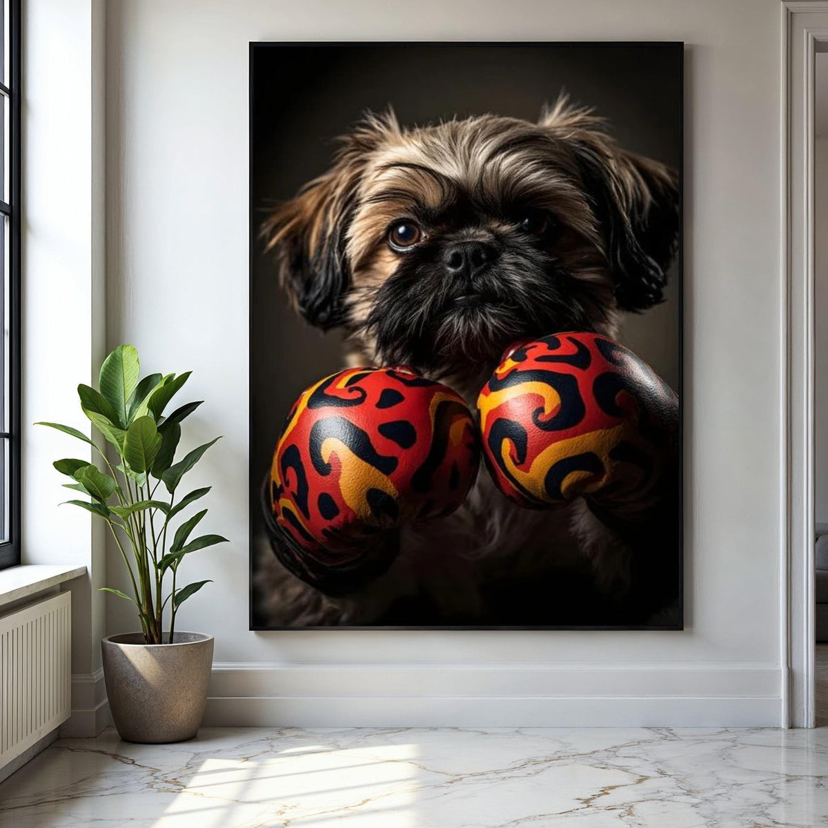 Adorable Dog with Boxing Gloves Canvas, Playful Pet Wall Art, Animal Portrait Decoration, Cute Puppy Canvas, Gift Art, Home Decor, Print