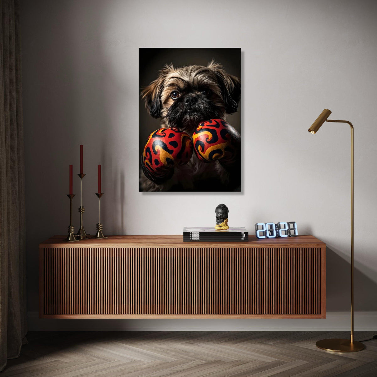 Adorable Dog with Boxing Gloves Canvas, Playful Pet Wall Art, Animal Portrait Decoration, Cute Puppy Canvas, Gift Art, Home Decor, Print