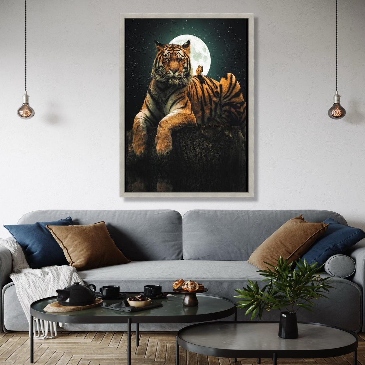 Majestic Tiger and Owl Canvas, Full Moon Night Wall Art, Wildlife Nature Canvas, Animal Lover Home Decor, Gift Art, Home Decor, Print