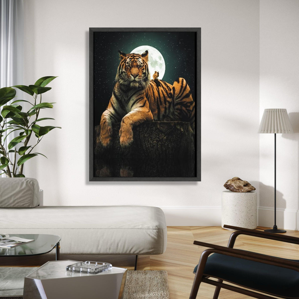 Majestic Tiger and Owl Canvas, Full Moon Night Wall Art, Wildlife Nature Canvas, Animal Lover Home Decor, Gift Art, Home Decor, Print