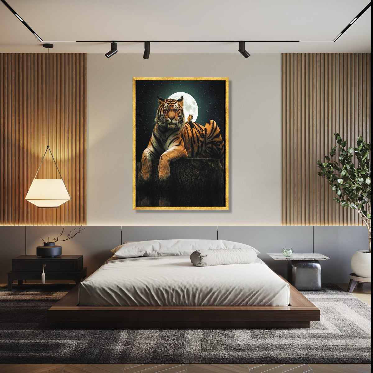 Majestic Tiger and Owl Canvas, Full Moon Night Wall Art, Wildlife Nature Canvas, Animal Lover Home Decor, Gift Art, Home Decor, Print