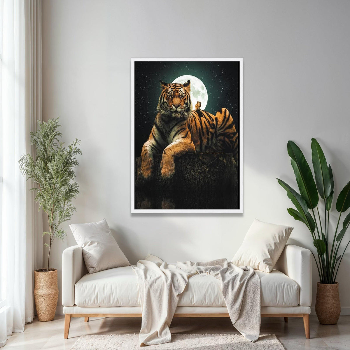 Majestic Tiger and Owl Canvas, Full Moon Night Wall Art, Wildlife Nature Canvas, Animal Lover Home Decor, Gift Art, Home Decor, Print