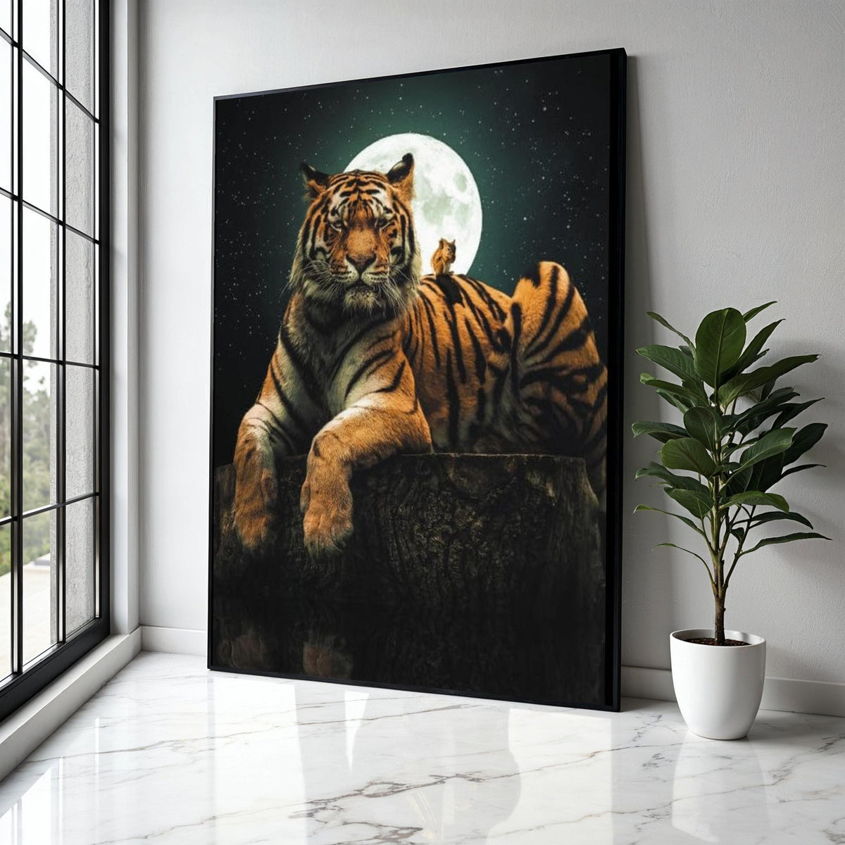 Majestic Tiger and Owl Canvas, Full Moon Night Wall Art, Wildlife Nature Canvas, Animal Lover Home Decor, Gift Art, Home Decor, Print