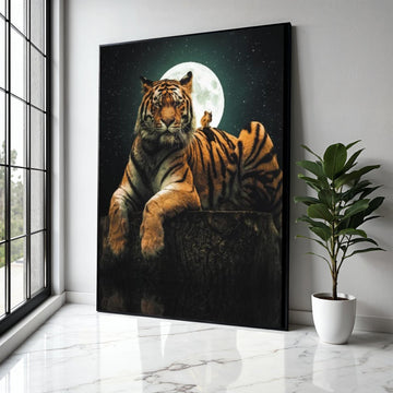Majestic Tiger and Owl Canvas, Full Moon Night Wall Art, Wildlife Nature Canvas, Animal Lover Home Decor, Gift Art, Home Decor, Print