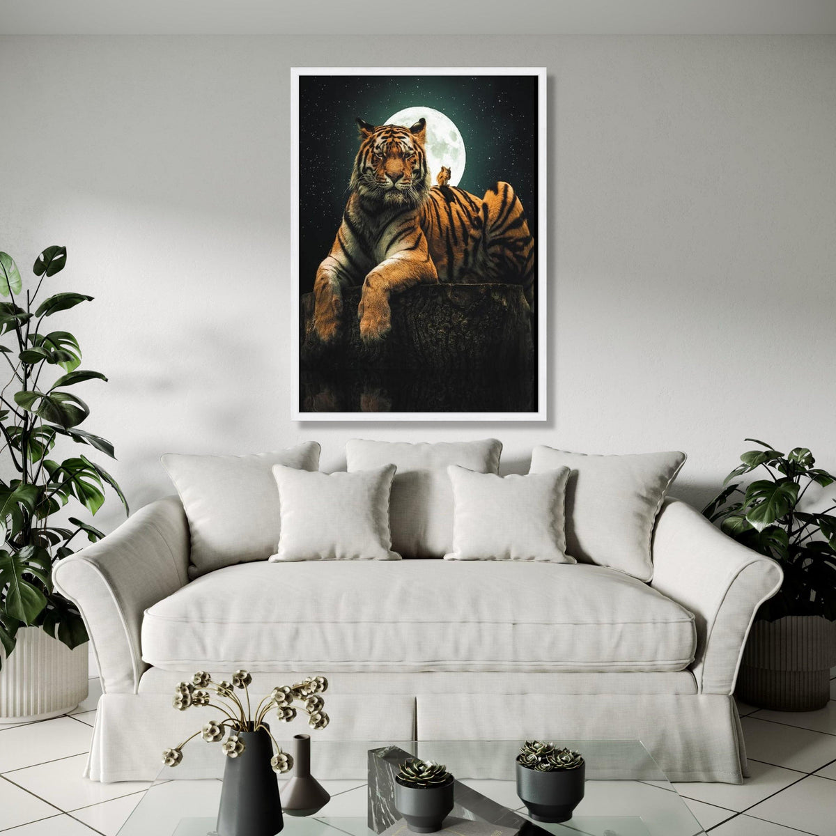 Majestic Tiger and Owl Canvas, Full Moon Night Wall Art, Wildlife Nature Canvas, Animal Lover Home Decor, Gift Art, Home Decor, Print