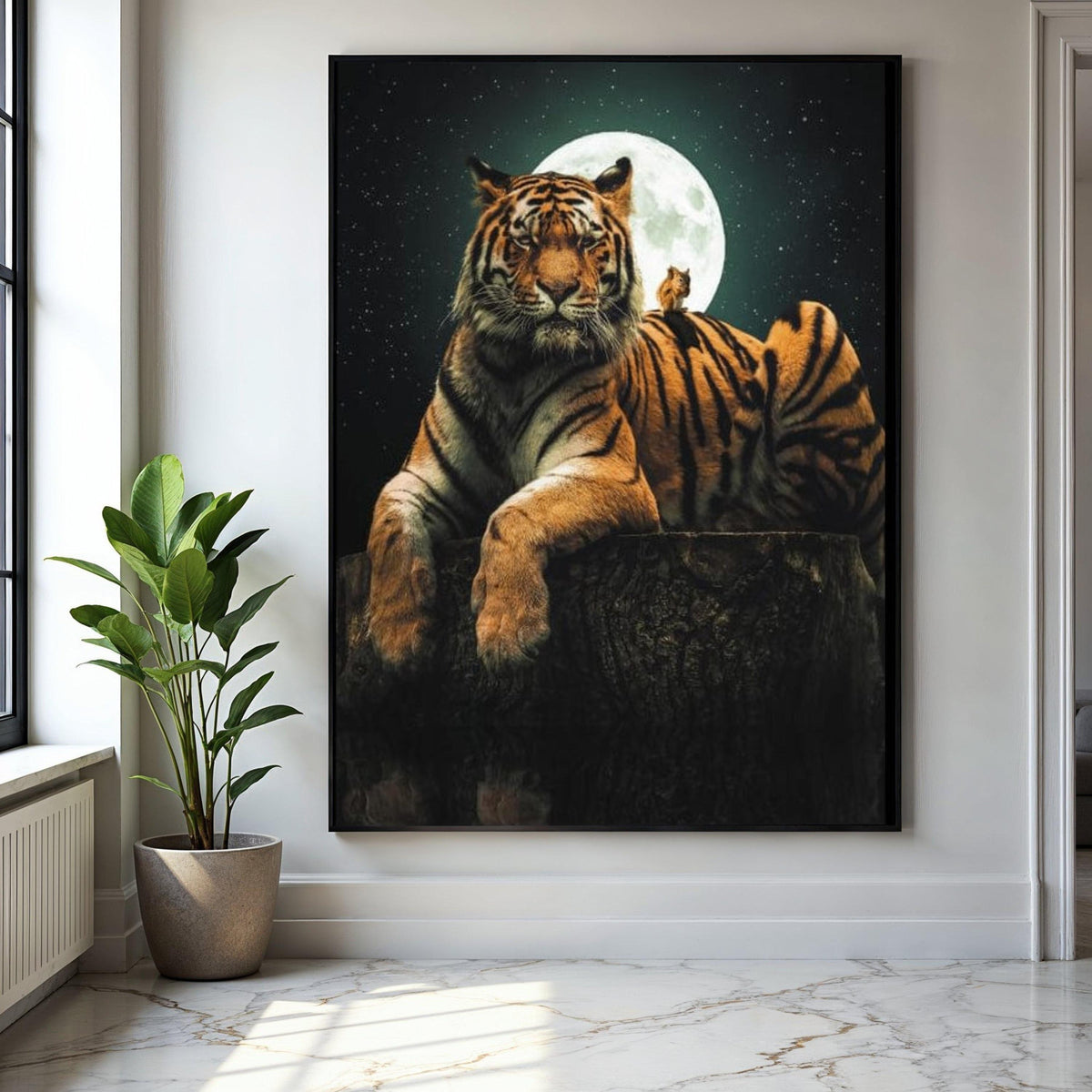 Majestic Tiger and Owl Canvas, Full Moon Night Wall Art, Wildlife Nature Canvas, Animal Lover Home Decor, Gift Art, Home Decor, Print