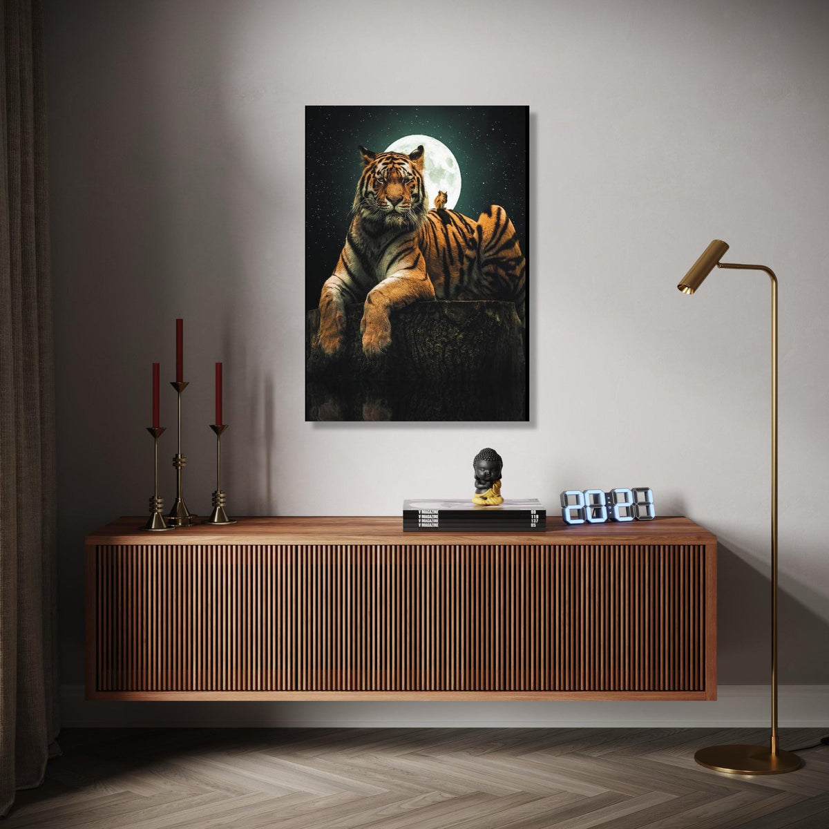 Majestic Tiger and Owl Canvas, Full Moon Night Wall Art, Wildlife Nature Canvas, Animal Lover Home Decor, Gift Art, Home Decor, Print