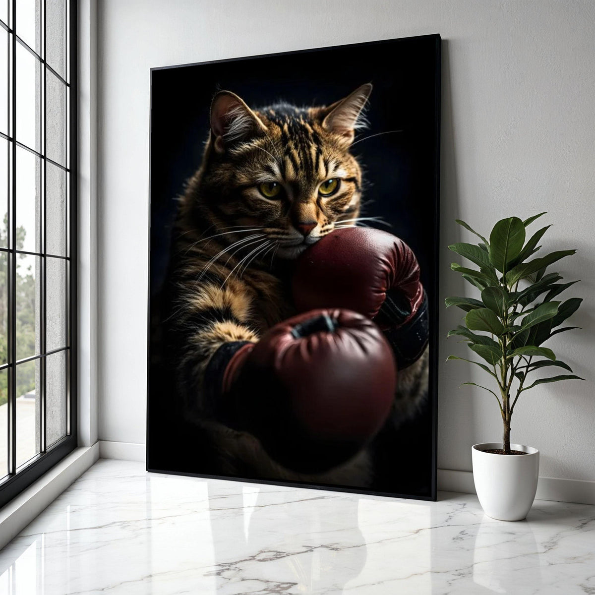 Fierce Cat Boxing Pose, Animal Canvas Wall Art, Unique Pet Portrait, Sports Inspired Canvas, Modern Home Gift Art, Home Decor, Print