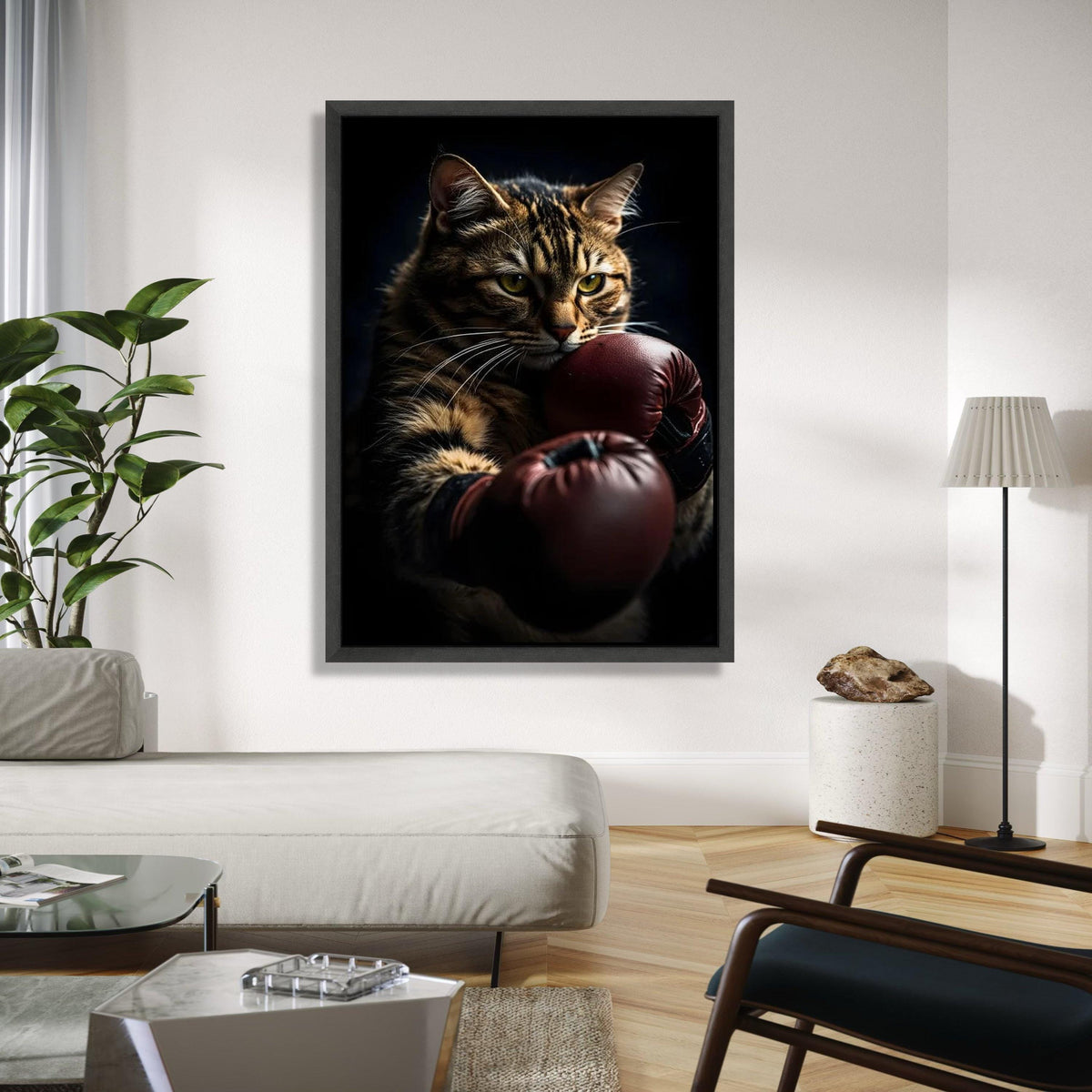 Fierce Cat Boxing Pose, Animal Canvas Wall Art, Unique Pet Portrait, Sports Inspired Canvas, Modern Home Gift Art, Home Decor, Print