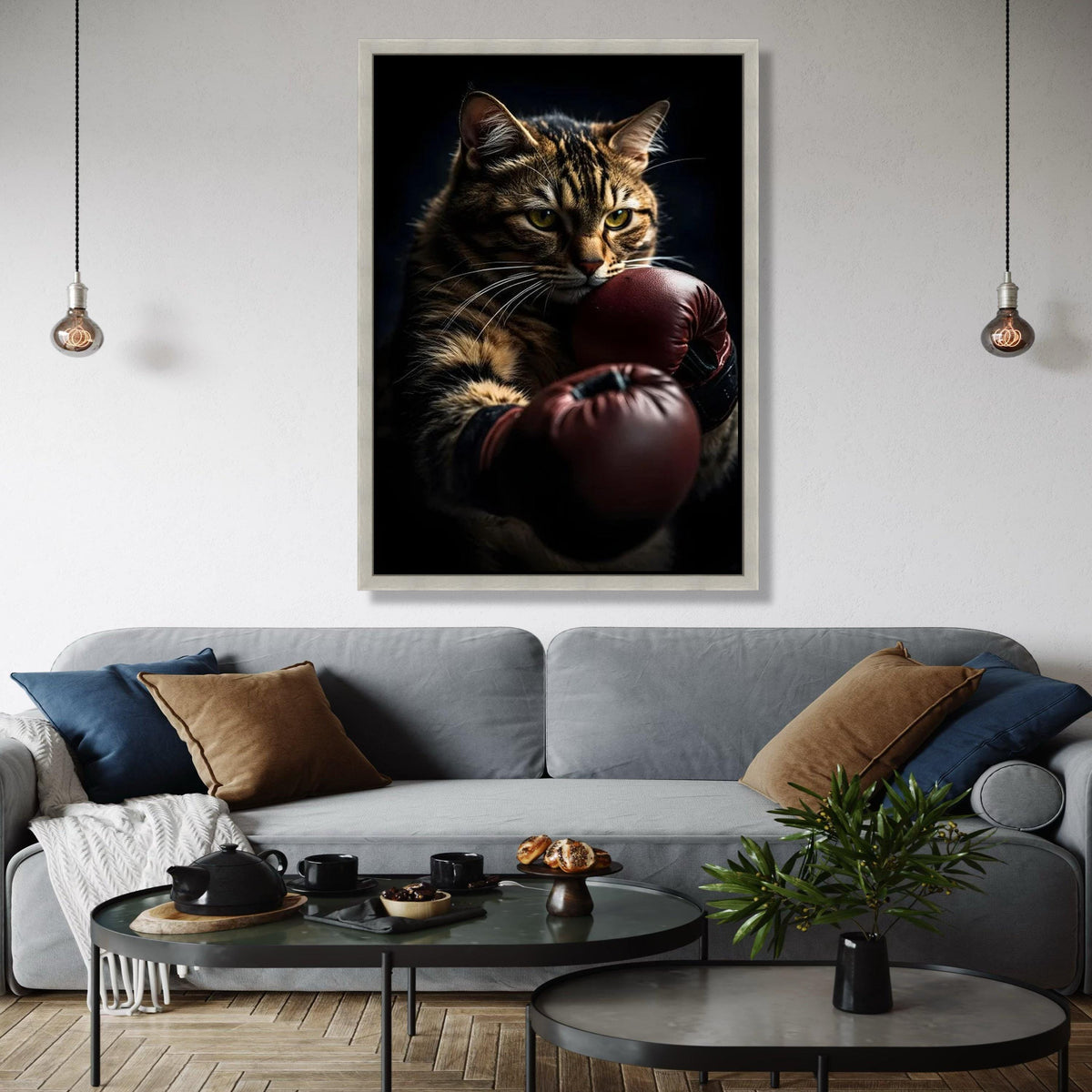 Fierce Cat Boxing Pose, Animal Canvas Wall Art, Unique Pet Portrait, Sports Inspired Canvas, Modern Home Gift Art, Home Decor, Print