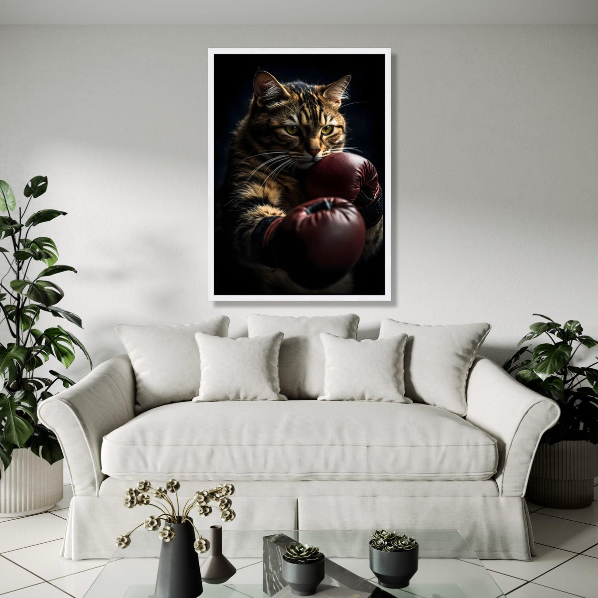 Fierce Cat Boxing Pose, Animal Canvas Wall Art, Unique Pet Portrait, Sports Inspired Canvas, Modern Home Gift Art, Home Decor, Print
