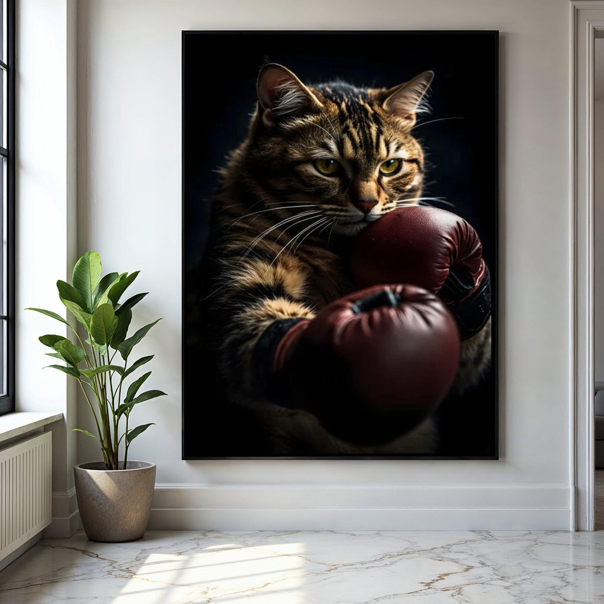 Fierce Cat Boxing Pose, Animal Canvas Wall Art, Unique Pet Portrait, Sports Inspired Canvas, Modern Home Gift Art, Home Decor, Print