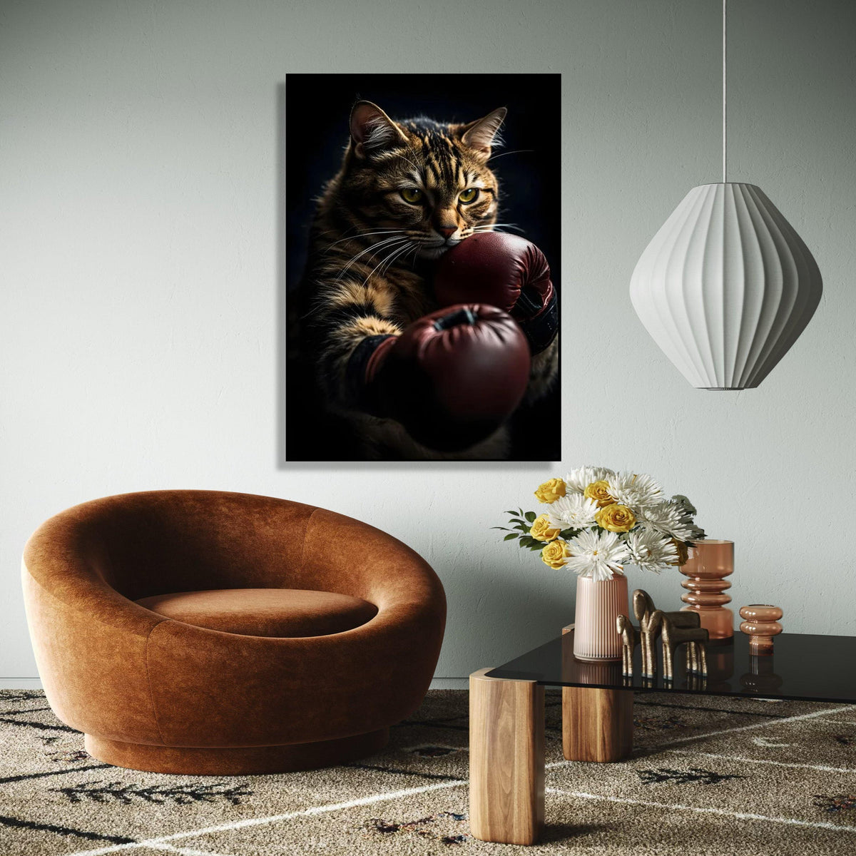 Fierce Cat Boxing Pose, Animal Canvas Wall Art, Unique Pet Portrait, Sports Inspired Canvas, Modern Home Gift Art, Home Decor, Print