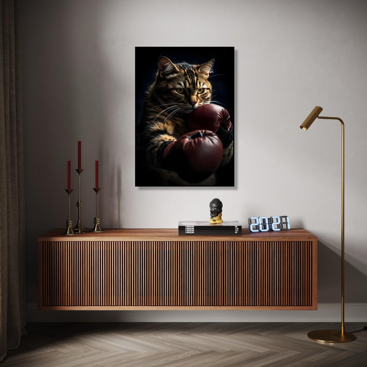 Fierce Cat Boxing Pose, Animal Canvas Wall Art, Unique Pet Portrait, Sports Inspired Canvas, Modern Home Gift Art, Home Decor, Print