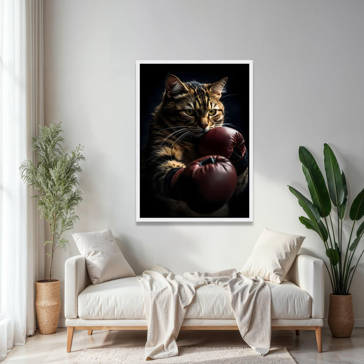 Fierce Cat Boxing Pose, Animal Canvas Wall Art, Unique Pet Portrait, Sports Inspired Canvas, Modern Home Gift Art, Home Decor, Print