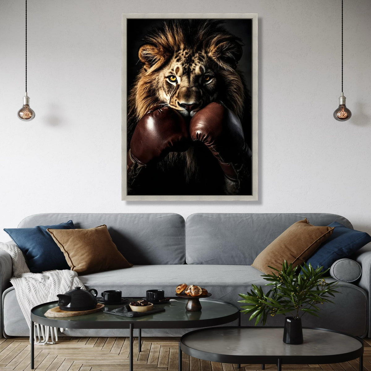 Fierce Lion with Boxing Gloves Canvas, Animal Sports Wall Art, Powerful Wildlife Portrait, Motivational Canvas Gift Art, Home Decor, Print